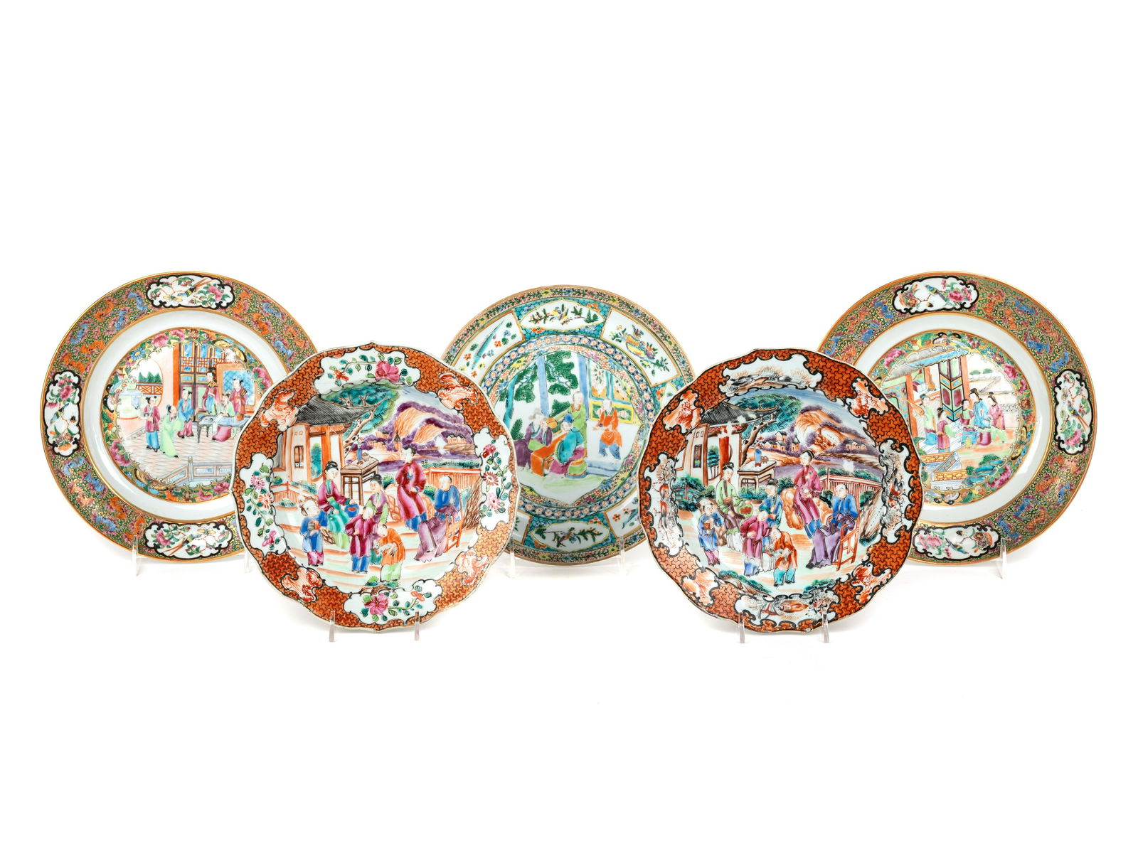 Five Chinese Export Famille Rose Porcelain Plates Approximate diameter of each 9 1/2 in., 24 cm. (1 of 9)