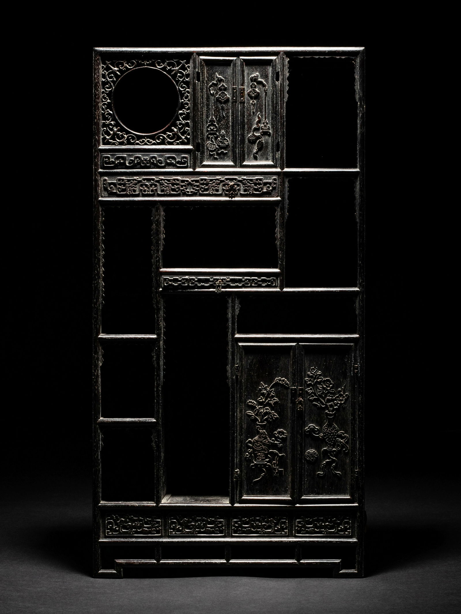 A Small Zitan Wood Displaying Cabinet, Duobaoge Height 17 1/2 x width 9 x depth 3 1/2 in., 44.5 (1 of 6)