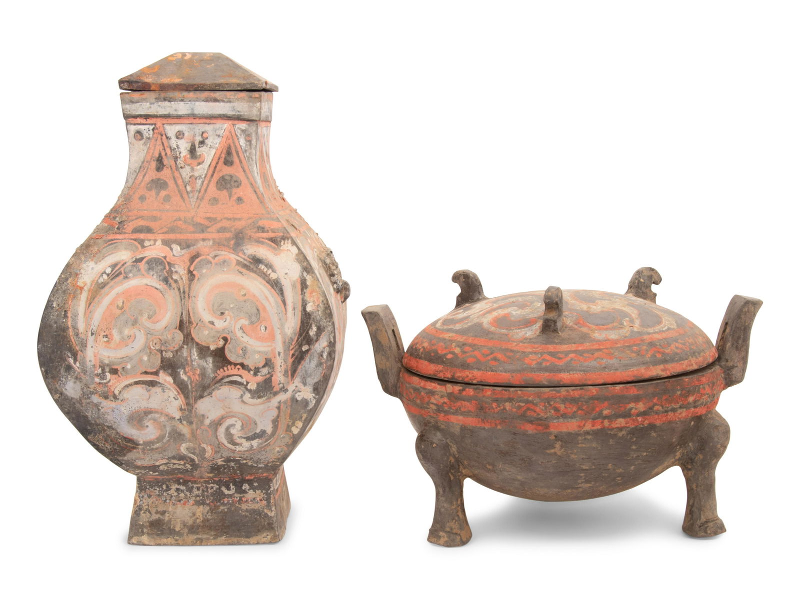 Two Painted Grey Pottery Wares Diameter 12 in., 30.5 cm. (1 of 6)