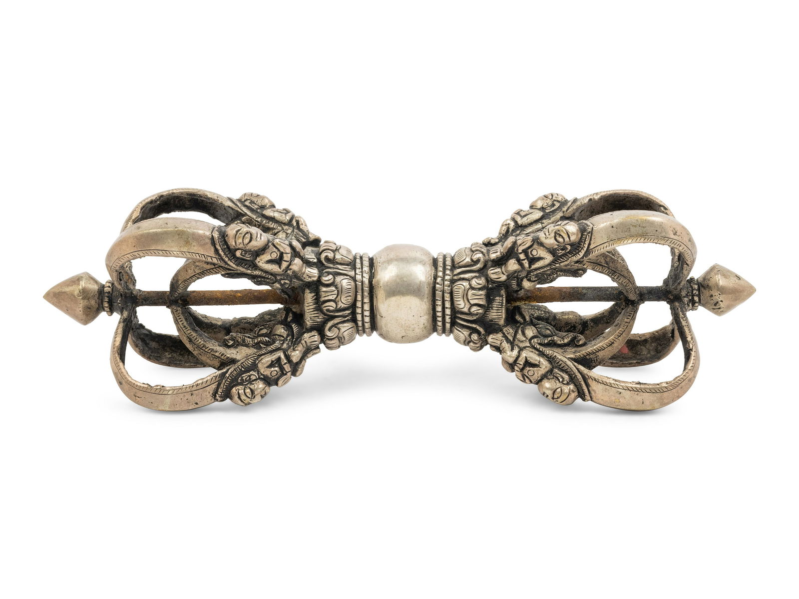 A Large Tibetan Silver Five-Pronged Vajra Dorje Length 10 1/4 in., 26 cm. (1 of 4)