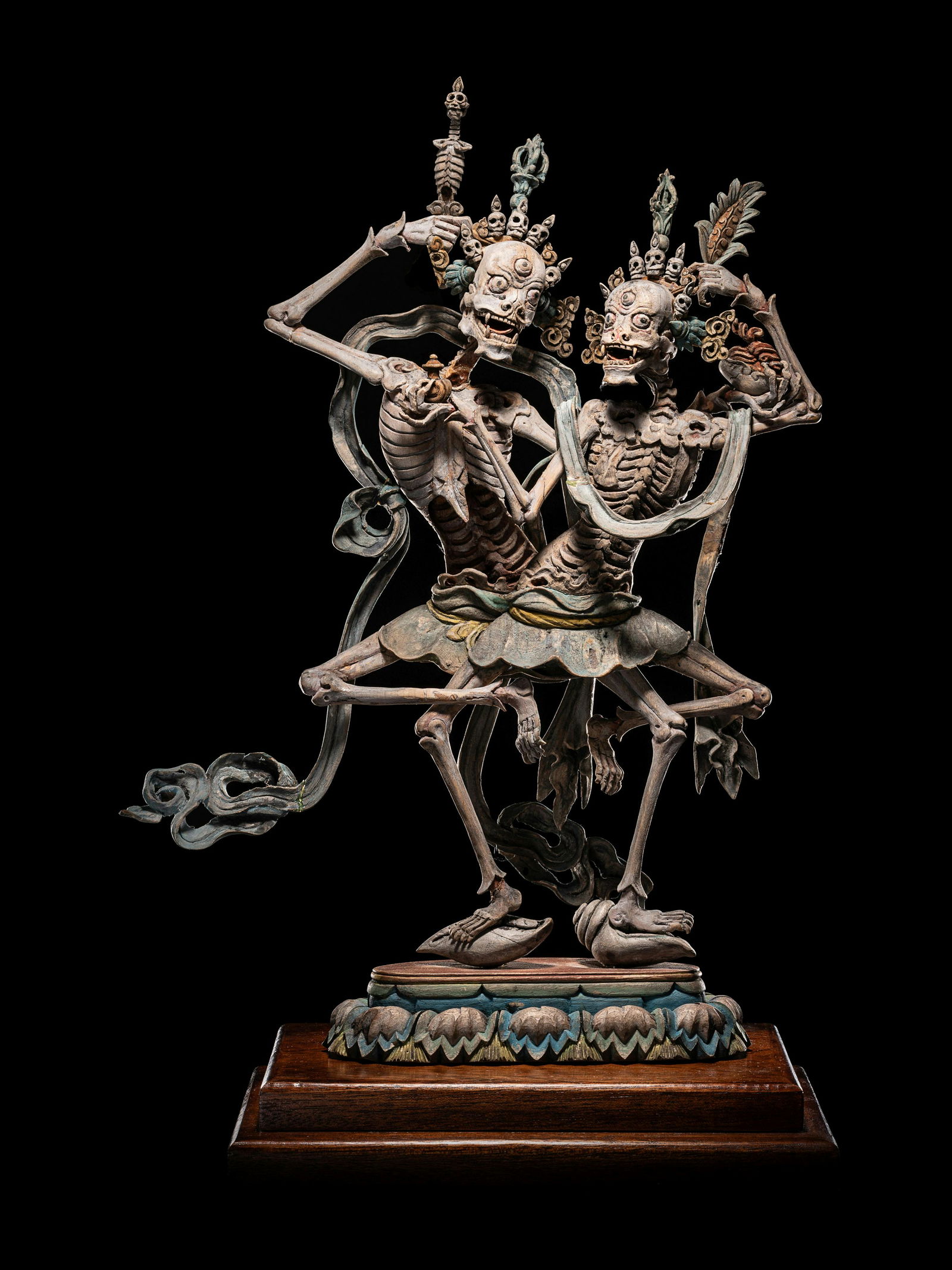 A Rare Tibetan Polychrome Wood Figure of Chitipati Height 14 1/4 in., 36.2 cm. (1 of 10)