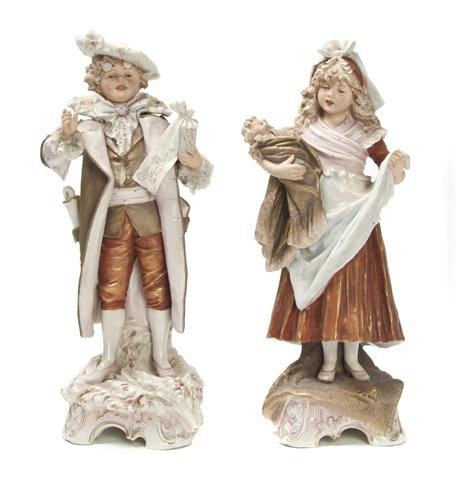 A Pair of Royal Dux Figures, Height 13 3/4 inches.: A Pair of Royal Dux Figures, depicting a boy and a girl, numbered 430 and 431. Height 13 3/4 inches. Property of a Private Southeast Michigan Collector