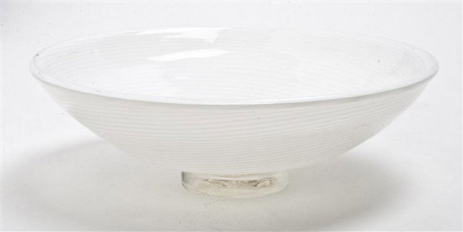An American Glass Bowl, Church & Maple, Diameter 8: An American Glass Bowl, Church & Maple, of circular form, with internal swirl decoration, signed Church & Maple '99. Diameter 8 1/2 inches. Property from the William H. Moore Trust, Hobe Sound, Florid
