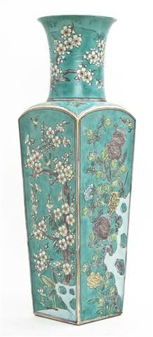 A Chinese Vase, Height 19 1/2 inches.: A Chinese Vase, of tapering form, having a flared rim, the turquoise reserve with branch decoration, drilled. Height 19 1/2 inches.