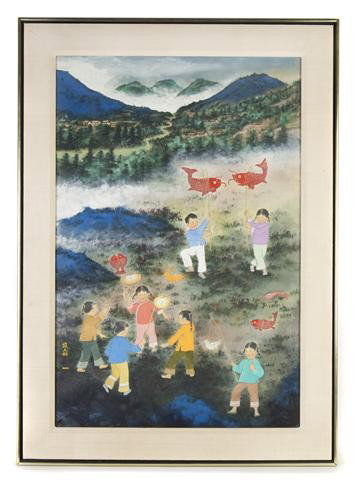 Diana Kan, (American, b. 1926), The Feast of Lante: Diana Kan (American, b. 1926) The Feast of Lanterns gouche on silk 35 1/2 x 23 1/2 inches. Property from the William H. Moore Trust, Hobe Sound, Florida