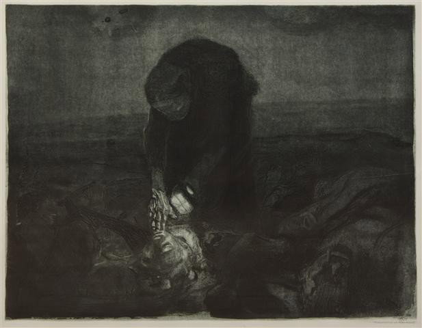 After Kathe Kollwitz, (German, 1867-1945), Schlach: After Kathe Kollwitz (German, 1867-1945) Schlachtfeld lithograph 16 x 21 inches. Property from the Estate of Dr. Werner E. Braatz, Oshkosh, Wisconsin