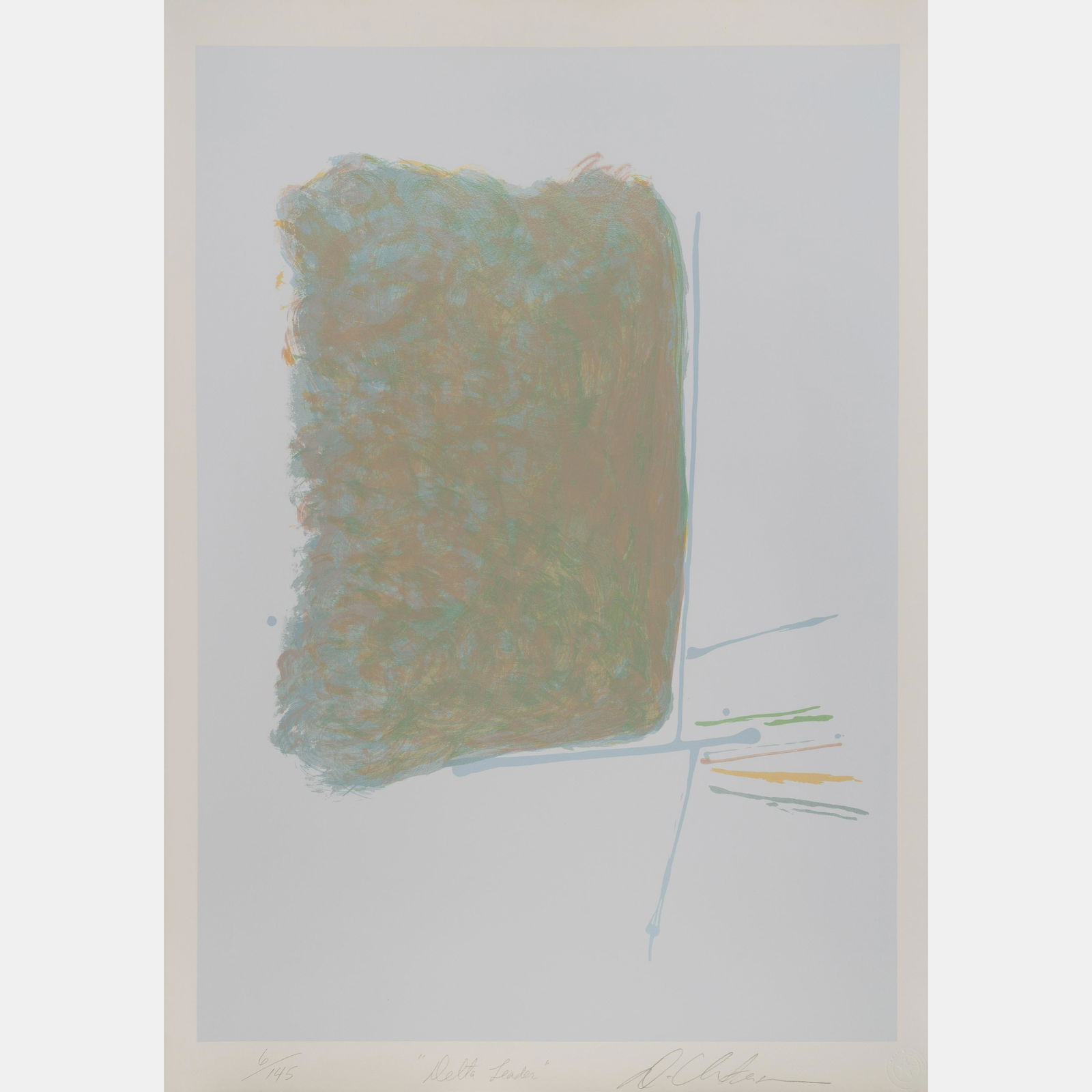 Dan Christensen (American, 1942 - 2007) Delta Leader, 1979: Dan Christensen (American, 1942 - 2007) Delta Leader, 1979 screenprint signed, titled, and numbered 6/145 in pencil 38 1/2 x 27 inches. Deaccessioned from the Boca Raton Museum of Art to benefit the A