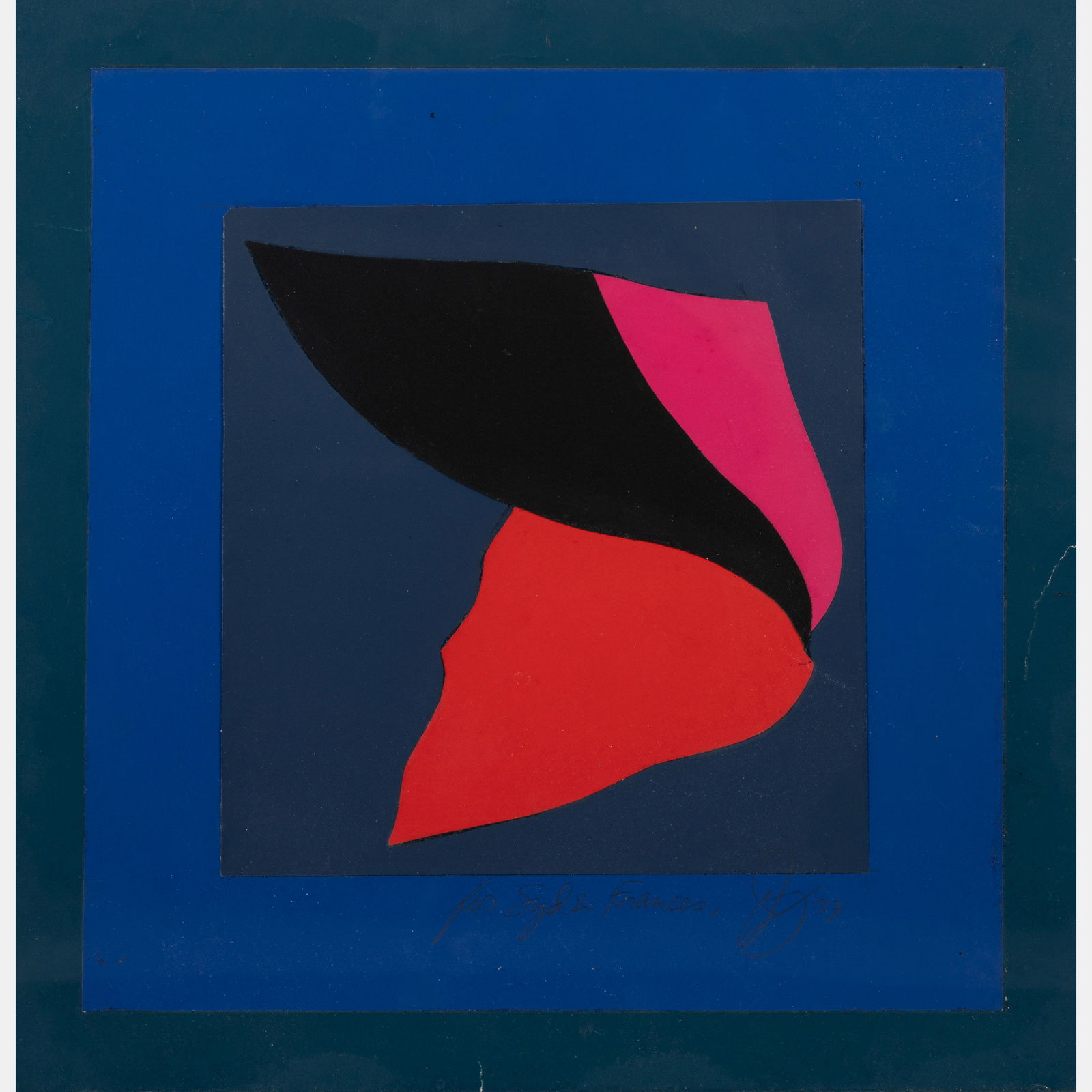 Jack Youngerman (American, 1926-2020) Triple Play Study, 1973: Jack Youngerman (American, 1926-2020) Triple Play Study, 1973 mixed media and collage on paper initialed, dated, and dedicated (lower right) 10 1/4 x 9 3/4 inches. Included with this lot is a signed c