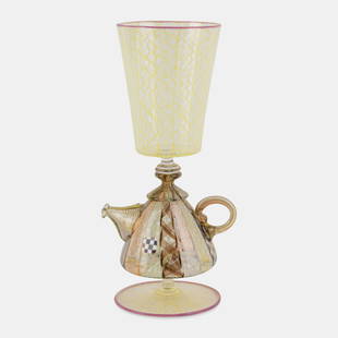 Richard Marquis (American, b. 1945) Teapot Goblet, 1989: Richard Marquis (American, b. 1945) Teapot Goblet, 1989 blown glass, zanfirico technique signed H 8 1/2 x Dia 4 1/4 inches. Property from a Private Collector, Atlanta, Georgia