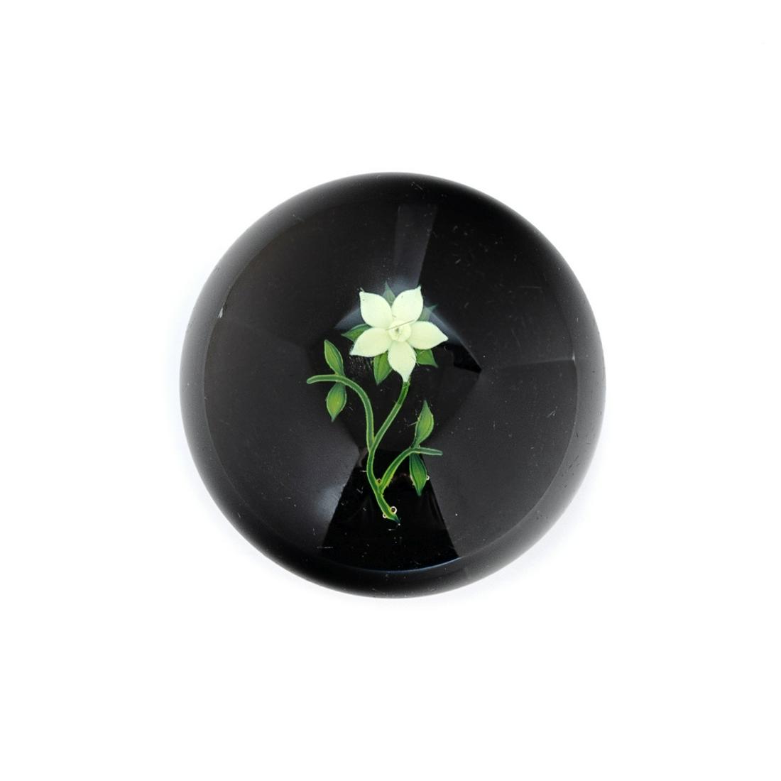 A Paul Stankard Yellow Flower on Amethyst Ground Glass Paperweight (1 of 3)