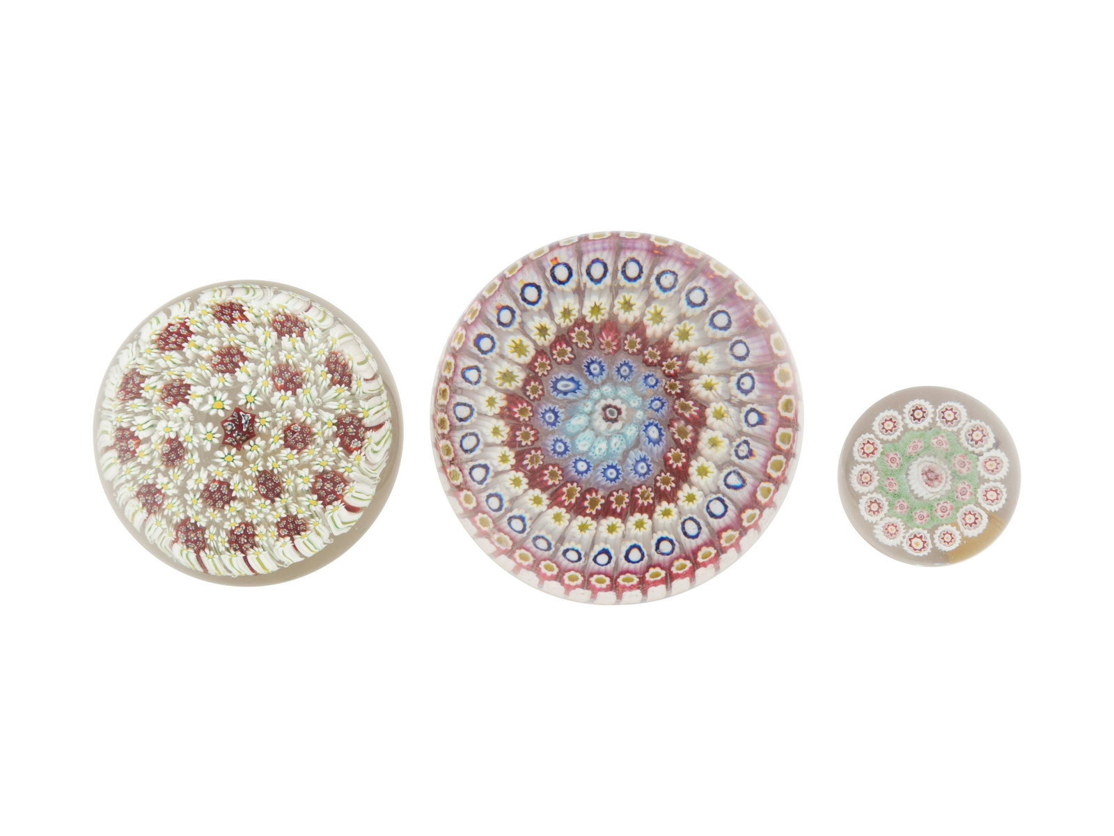 Three Concentric Millefiori Glass Paperweights (1 of 2)