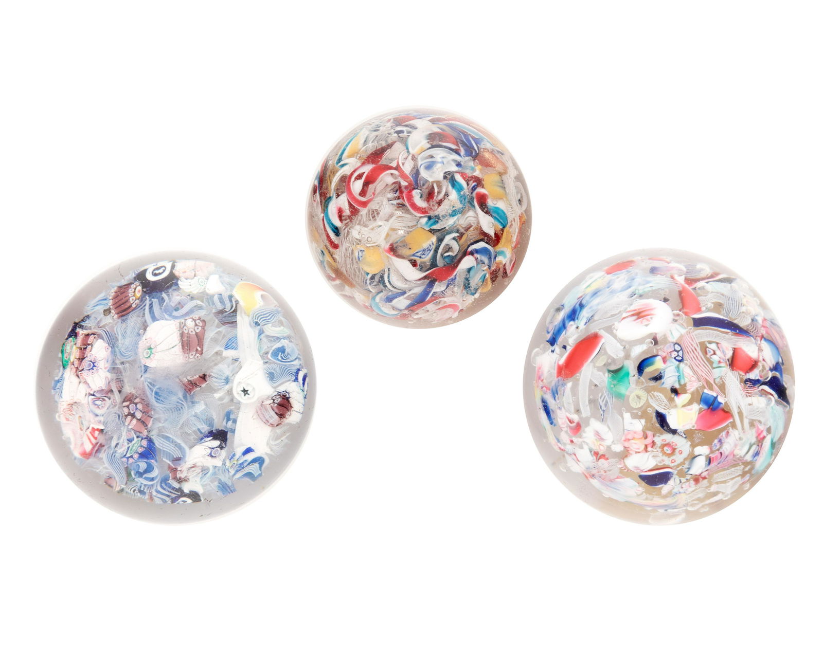 Three  End-of-Day Scrambled Cane Glass Paperweights (1 of 2)