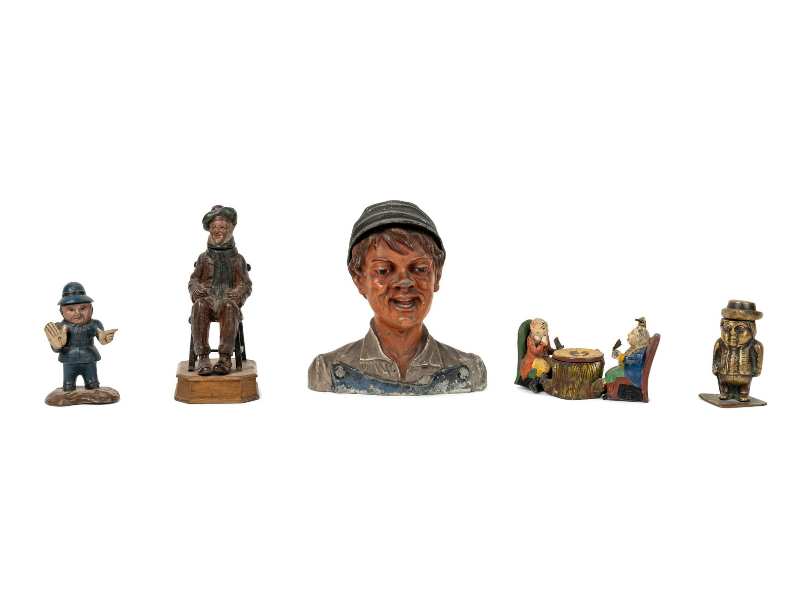 A Group of Five Cast Metal Figural Inkwells (1 of 6)
