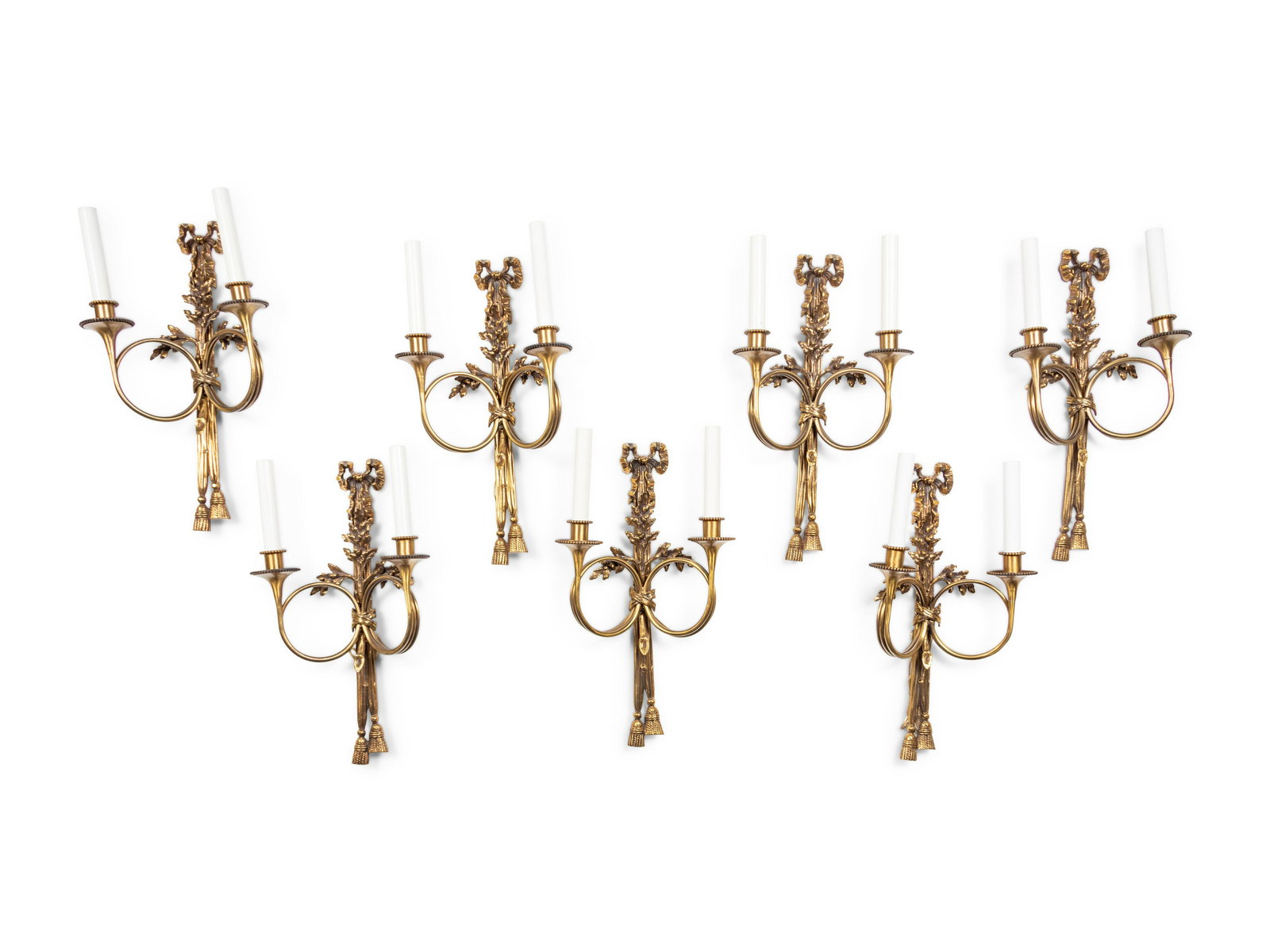 A Set of Seven Louis XVI Style Brass Two-Light Sconces (1 of 2)