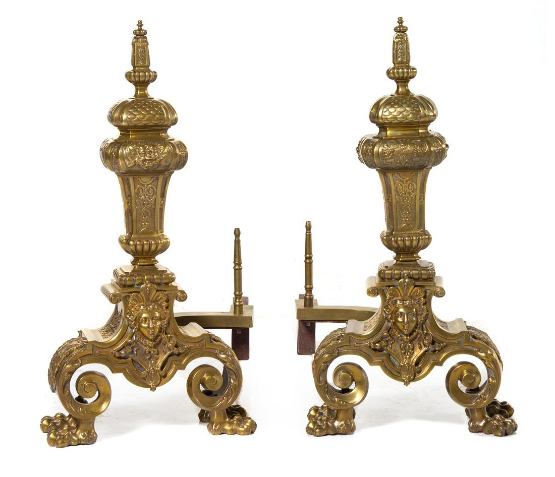 A Pair of Napoleon III Gilt Bronze Andirons: A Pair of Napoleon III Gilt Bronze Andirons Late 19th Century Height 26 x width 13 x depth 25 5/8 inches. Provenance: From an Important Private Collection