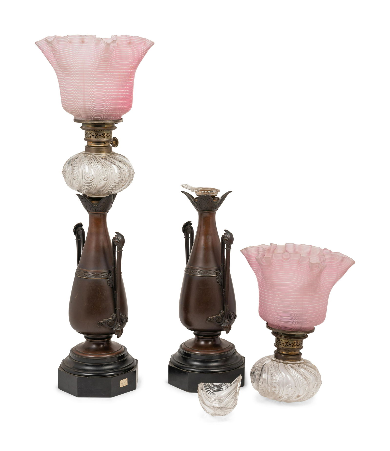 A Pair of French Neoclassical Bronze and Cut Glass Fluid Lamps Converted to Electricity   (1 of 6)