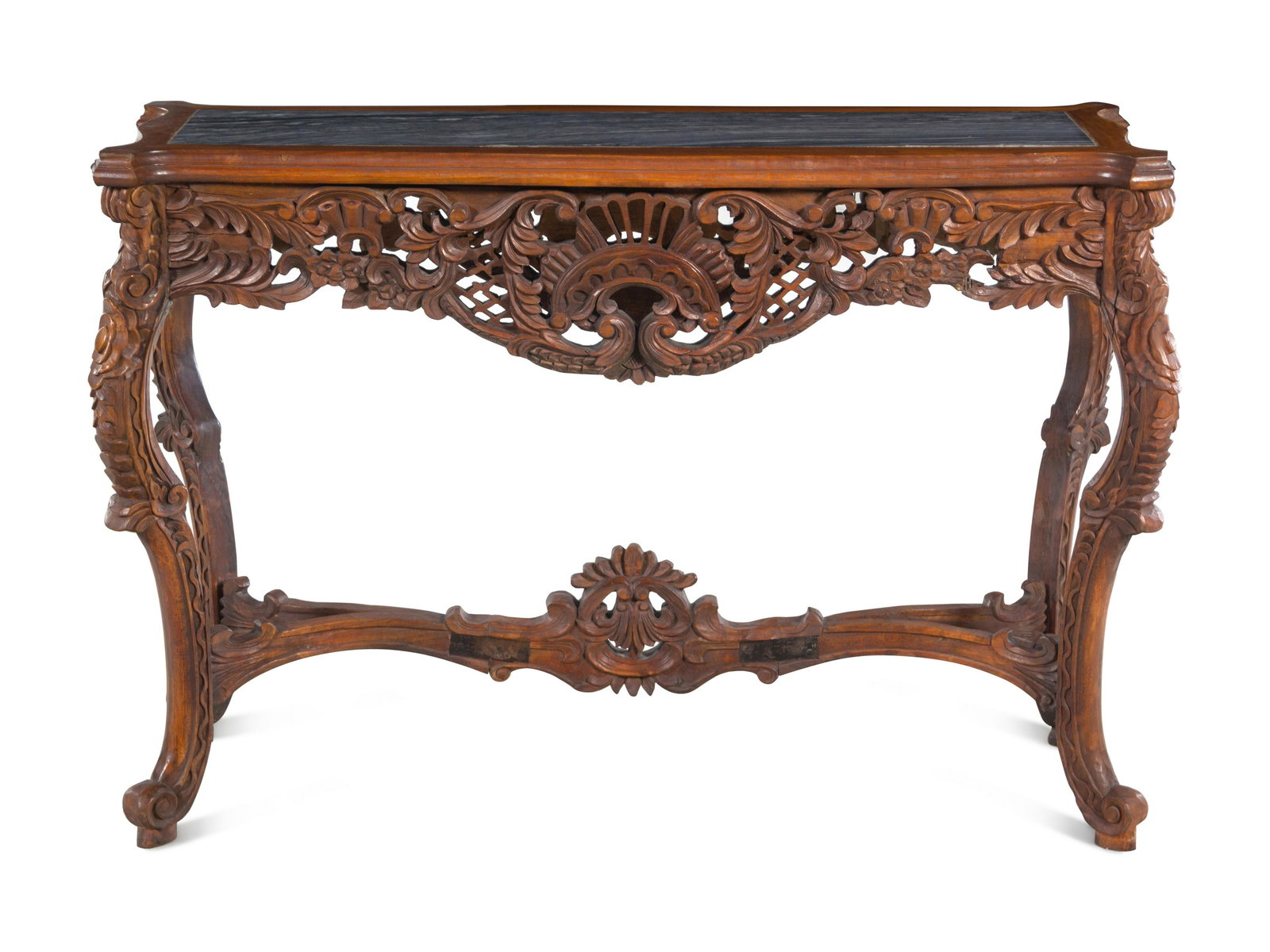 An Italian Carved Walnut Marble-Top Console Table (1 of 3)