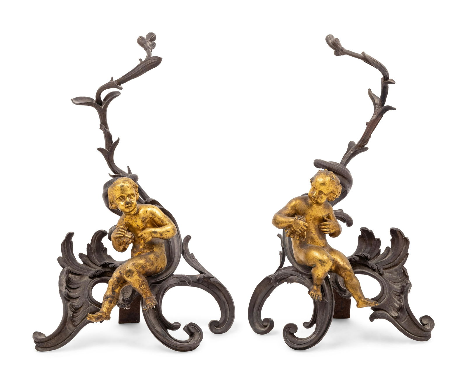 A Pair of Italian Rococo Gilt and Patinated Bronze Figural Chenets (1 of 3)