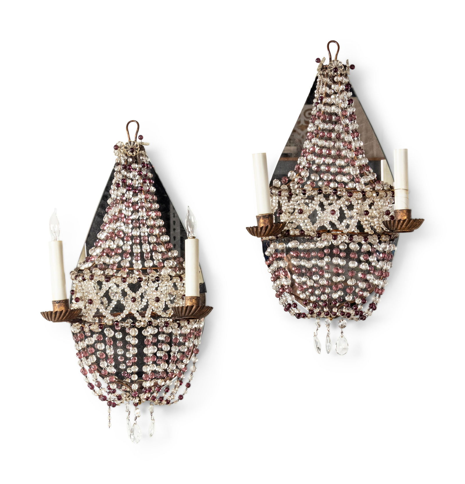 A Pair of Italian Gilt Metal Beaded Two-Light Sconces (1 of 2)