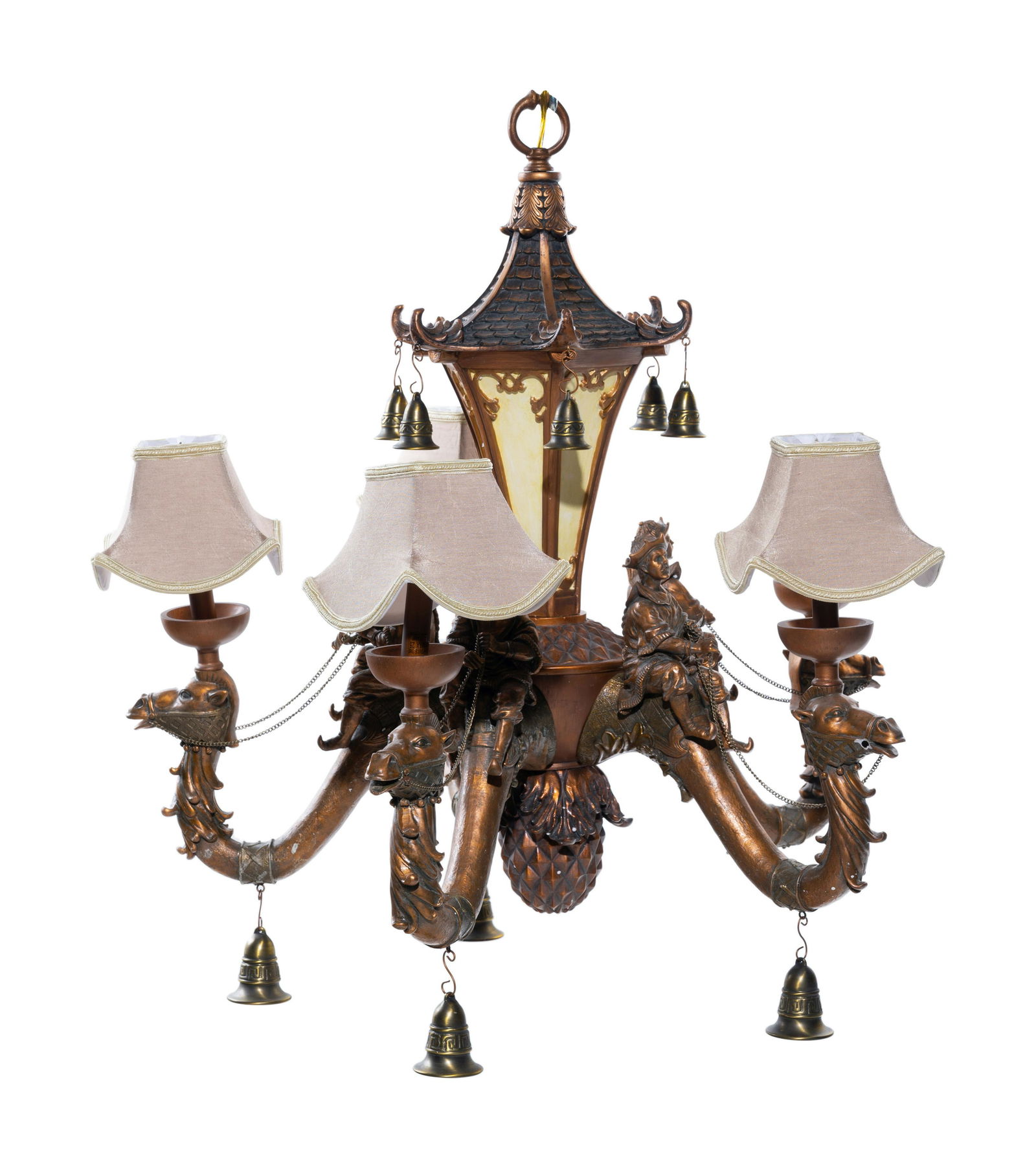 A Chinoiserie Style Polychromed Composition Five-Light Chandelier (1 of 4)