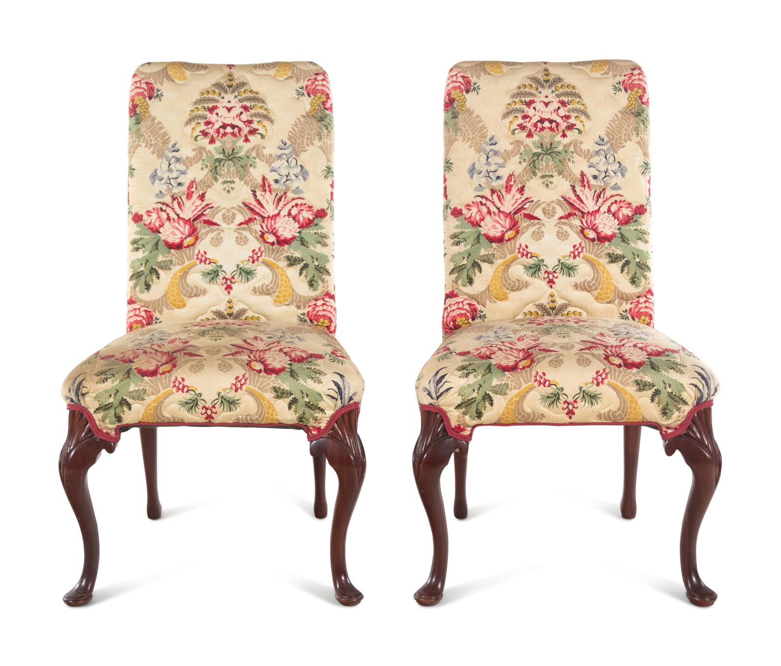 A Pair of Queen Anne Style Side Chairs with Chintz Upholstery (1 of 4)