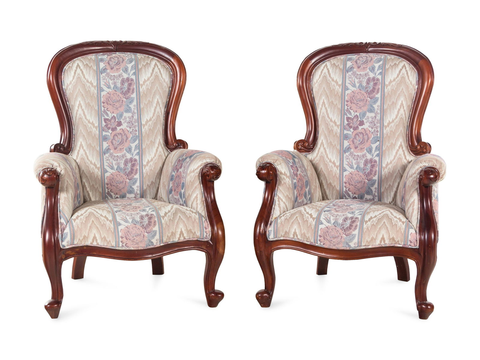 A Pair of Victorian Style Carved Walnut Armchairs (1 of 4)