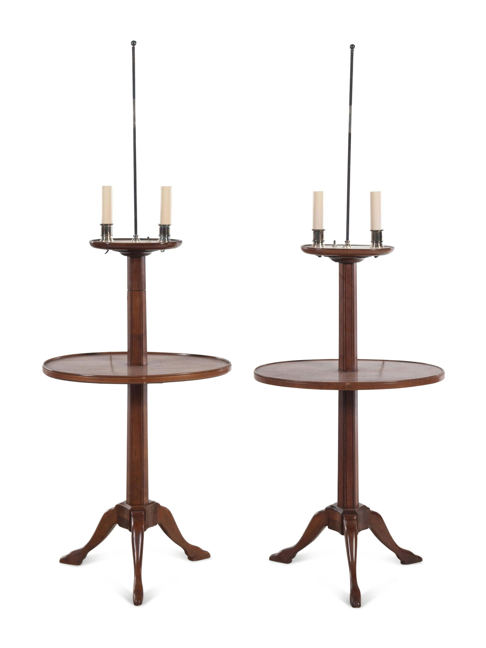A Pair of English Silver-Plate Mounted Mahogany Two-Tier Lamp Tables (1 of 3)