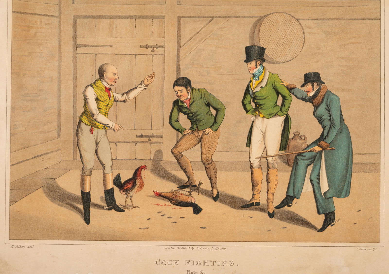 Henry Thomas Alken (British, 1785-1851): Henry Thomas Alken (British, 1785-1851) Cock Fighting aquatint 7 3/4 x 11 3/4 inches. Property from the Estate of Professor Ethan D. Alyea, Jr., Bloomington, Indiana