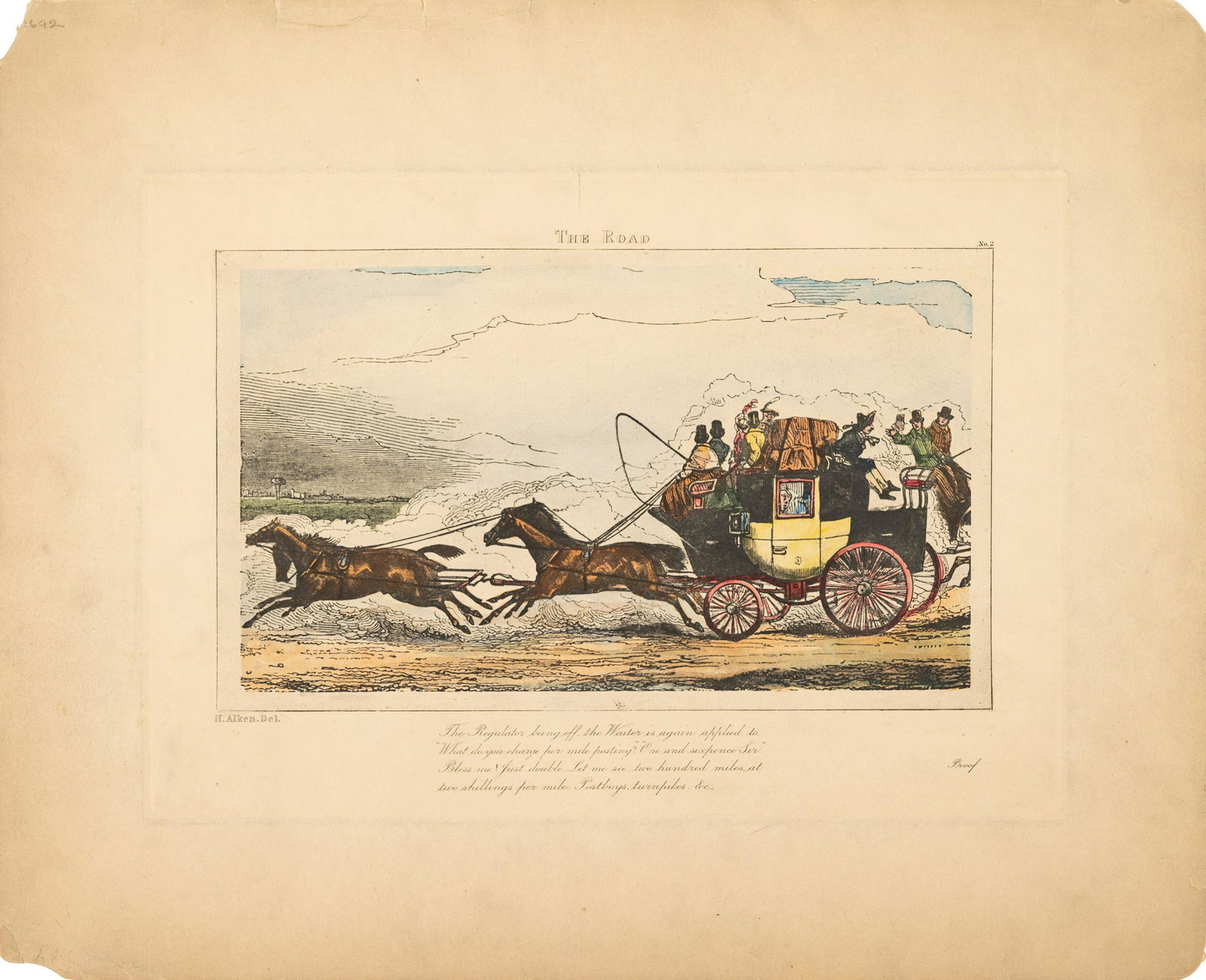 Henry Thomas Alken (British, 1785-1851): Henry Thomas Alken (British, 1785-1851) The Road, No. 2 aquatint engraving 9 x 13 inches. Property from the Estate of Professor Ethan D. Alyea, Jr., Bloomington, Indiana