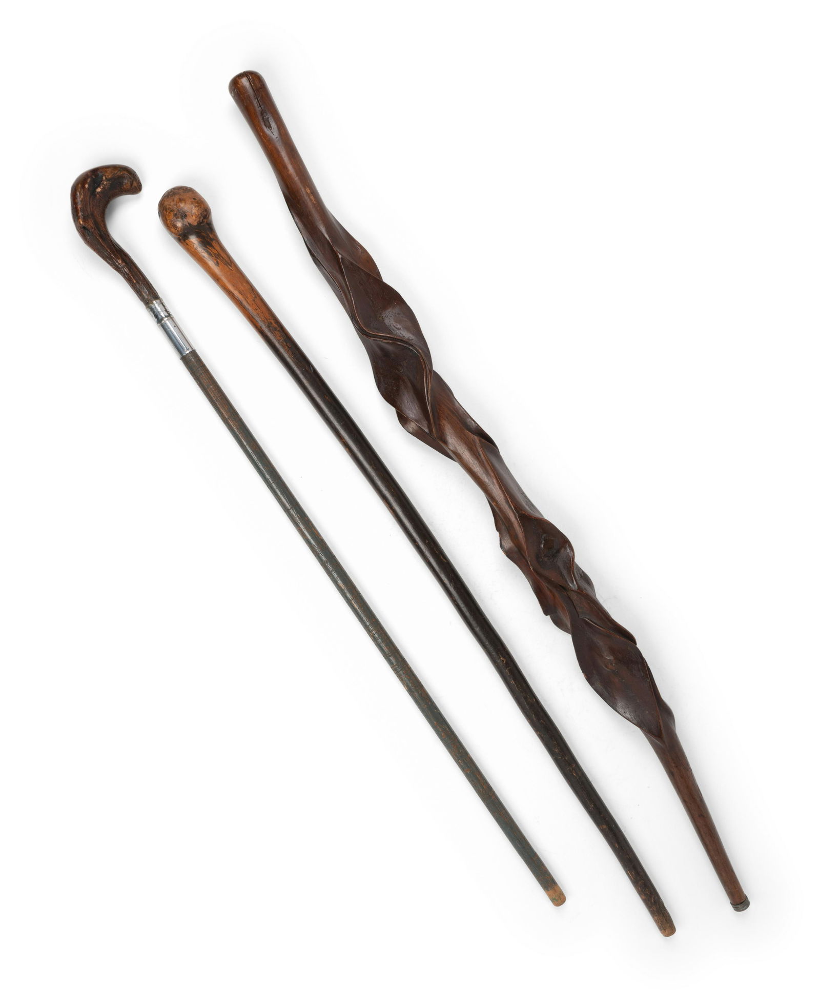 Three Carved Walnut Walking Sticks (1 of 4)