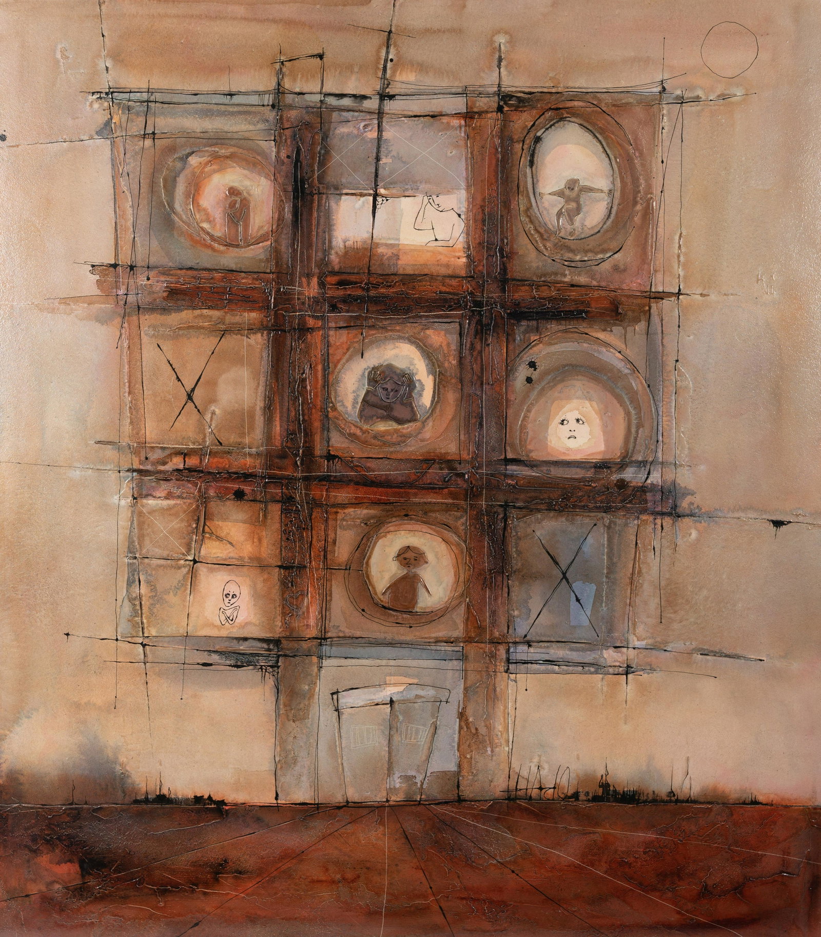 Mildred Hado (American, 20th Century): Mildred Hado (American, 20th Century) City Living glazed acrylic on Masonite signed Hado (lower center) 48 x 41 1/2 inches. Property from a Private Collection, Chicago, Illinois