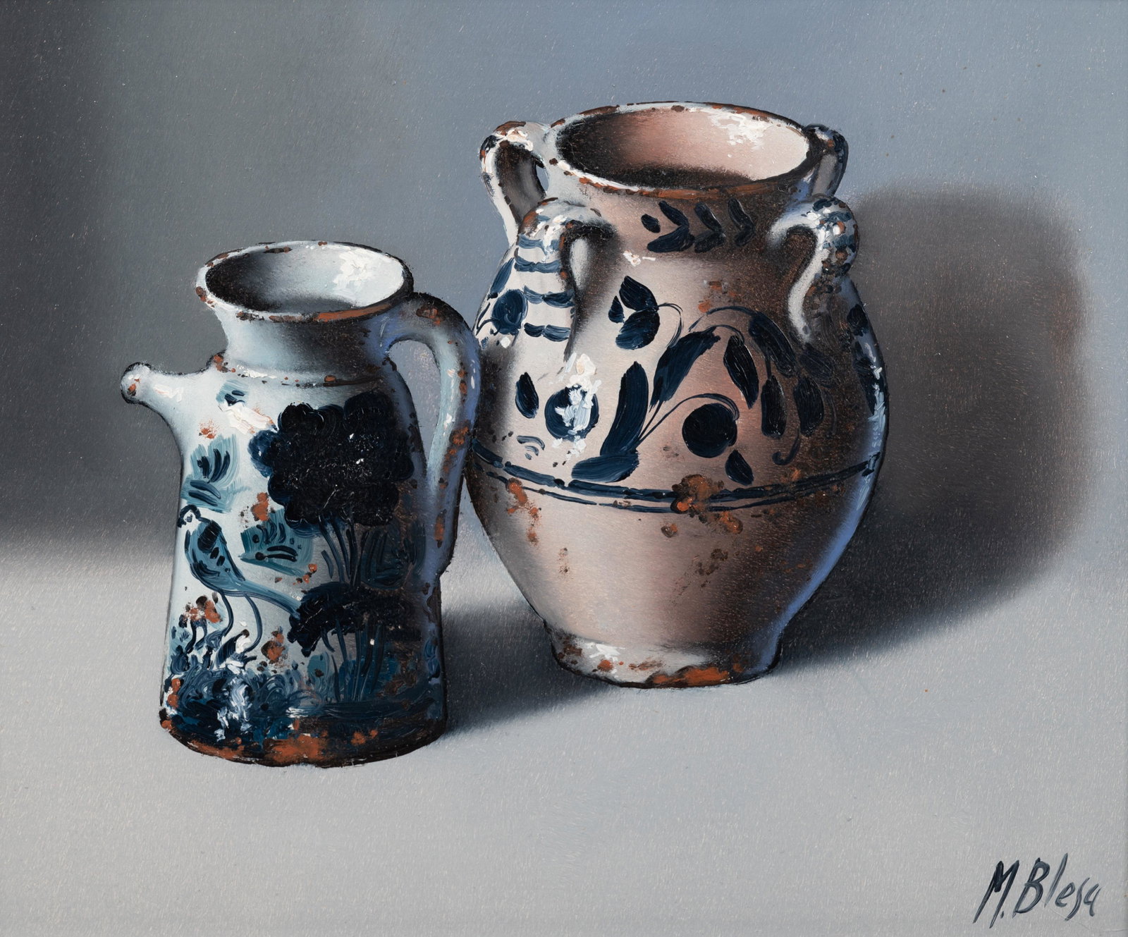 Manuel Blesa (English, 20th Century): Manuel Blesa (English, 20th Century) Two Jugs oil on canvas board 8 x 10 inches. Provenance: Portals LTD., Chicago
