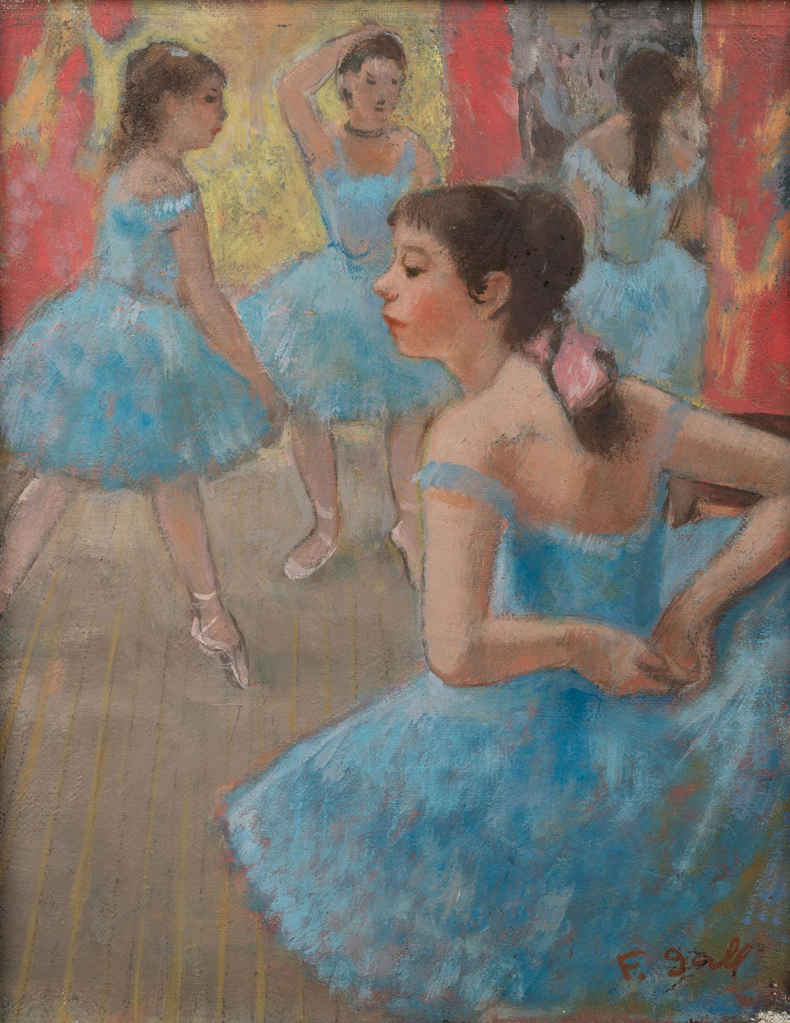 Francois Gall (French, 1912-1987): Francois Gall (French, 1912-1987) Dancers oil on canvas signed (lower right) 10 1/2 x 8 1/2 inches.