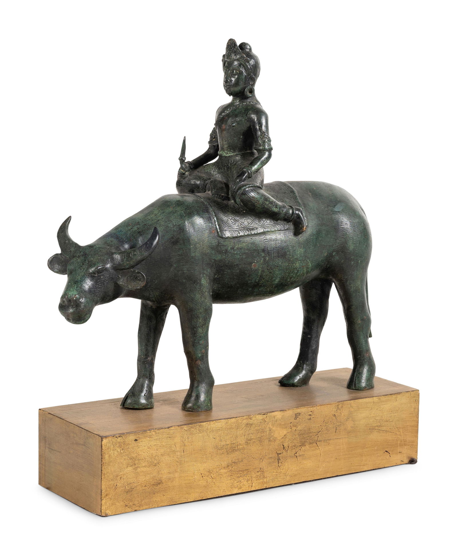 An Indian or Southeast Asian Bronze Model of a Figure on a Water Buffalo (1 of 4)