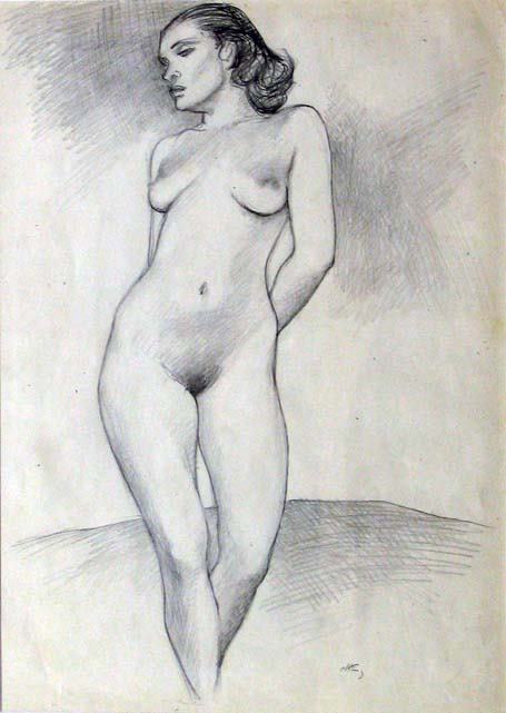 EMLEN ETTING (american 1905-1993) FEMALE NUDE sign: EMLEN ETTING (american 1905-1993) FEMALE NUDE signed, pencil 14 x 10 in.