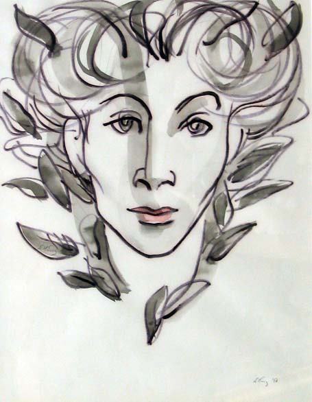 EMLEN ETTING (american 1905-1993) HEAD OF A WOMAN s: EMLEN ETTING (american 1905-1993) HEAD OF A WOMAN signed and dated 1958", ink marker and wash 12 3/8 x 9 5/8 in."
