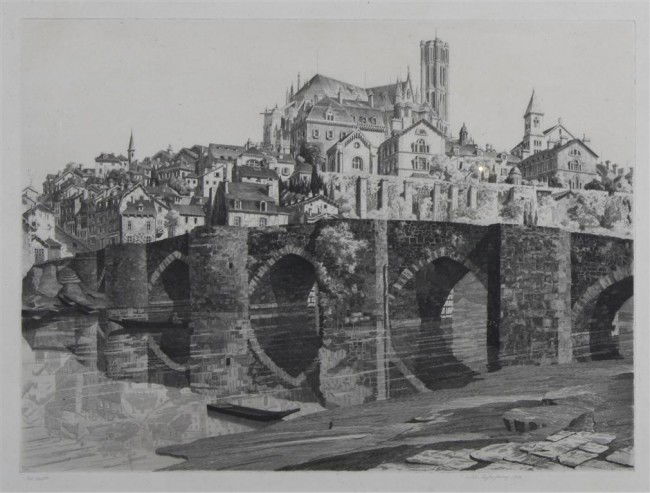John Taylor Arms, (American, 1887-1983), Old Rouen, 192: John Taylor Arms (American, 1887-1983) Old Rouen, 1927 (together with another work) etchings signed John Taylor Arms (lower right) 7 1/4 x 4 and 10 3/4 x 14 1/2 inches.