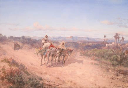 Paul Pascal: Paul Pascal (French, 1832-1903) Arab Nomads. gouache on paper. signed P. Pascal 1902 (lower right) 18 x 26 inches.