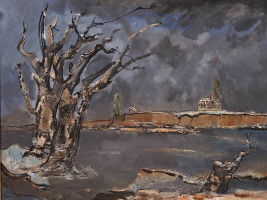 Max Weber: Max Weber (American, 1881-1961) Winter Twilight. oil on canvas. signed Max Weber (lower right) 30 x 40 inches. Bearing labels: Museum of Modern Art LOAN 43:2128 Hammett; Palace of the Legion of Honor,