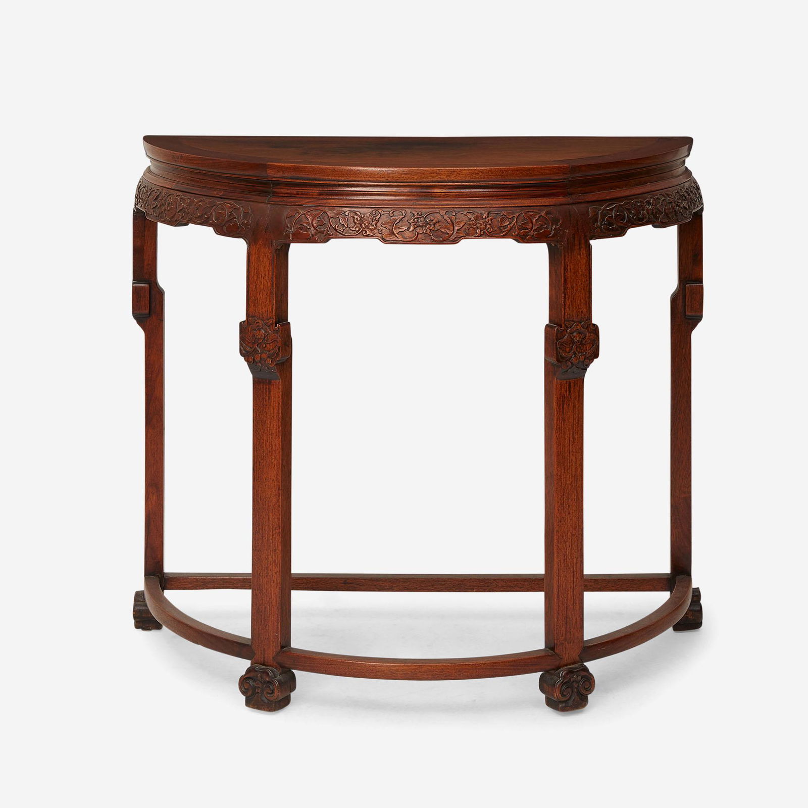 A Chinese carved hardwood demilune table 硬木月牙桌  The shaped top (1 of 4)