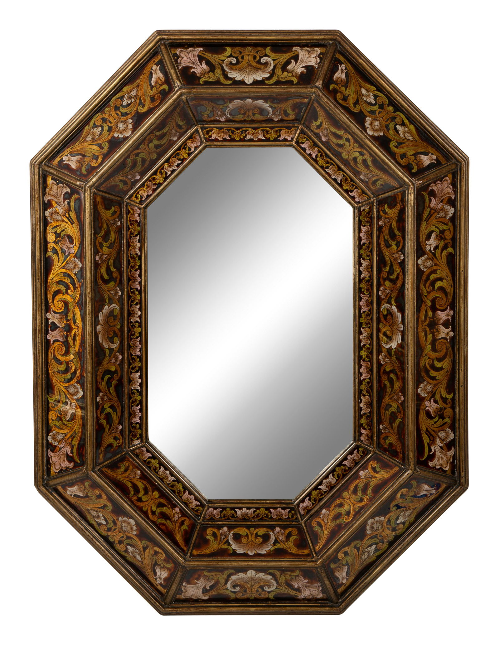 A Pair of Reverse Painted Glass Mirrors Height 46 x width 34 1/2 inches. (1 of 3)