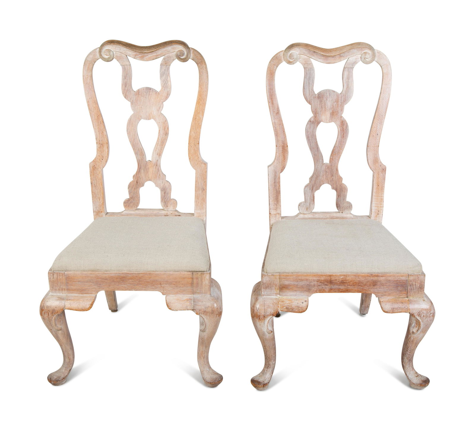 A Set of Four George II Style Cerused Oak Dining Chairs Height 42 x width 20 x depth 19 inches. (1 of 4)