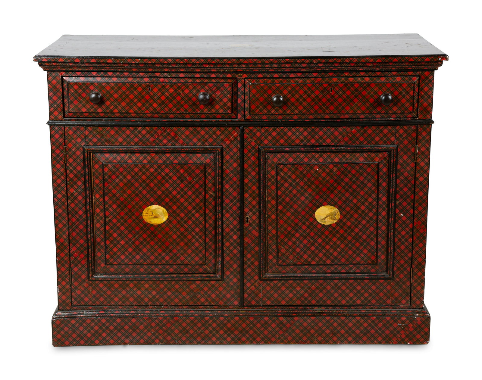 An English Tartanware Cabinet Height 36 1/2 x width 48 1/4 x depth 21 inches. (1 of 4)