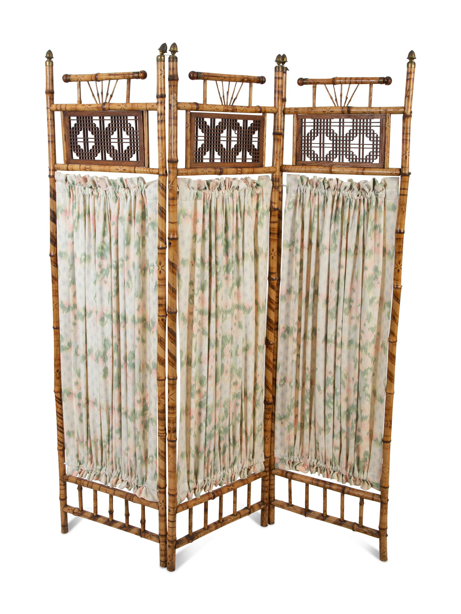 A Victorian Bamboo Three-Panel Floor Screen Height 66 1/2 x width of each panel, 18 1/4". (1 of 4)