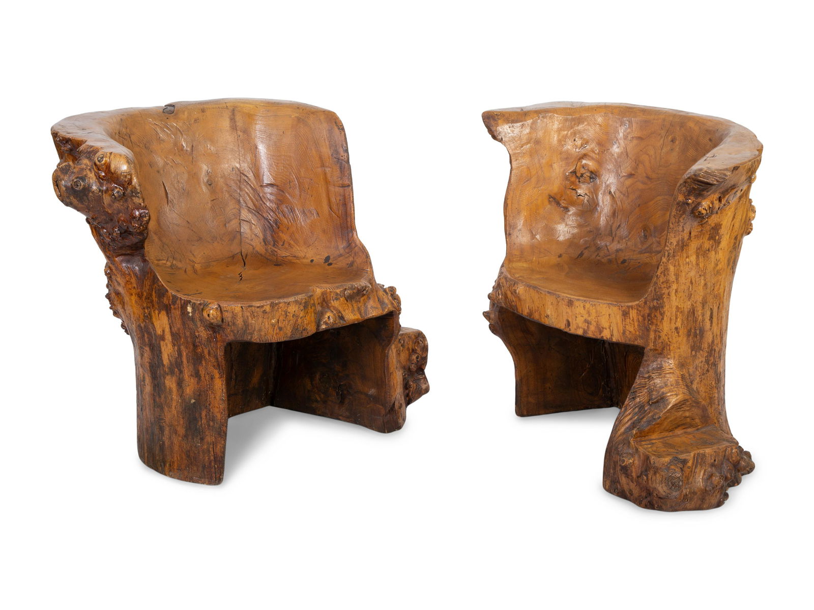 Pair of American Studio Craft Live Edge Chairs  Height 27 x width 32 x depth 20 inches. (1 of 8)