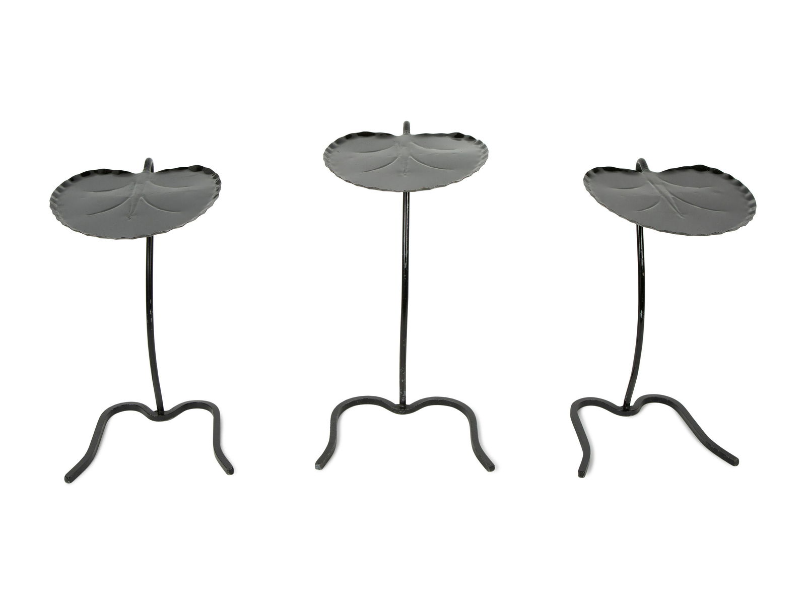 A Nest of Three Salterini Lily Pad Wrought Iron Side Tables Height of tallest, 22 1/2 inches. (1 of 3)