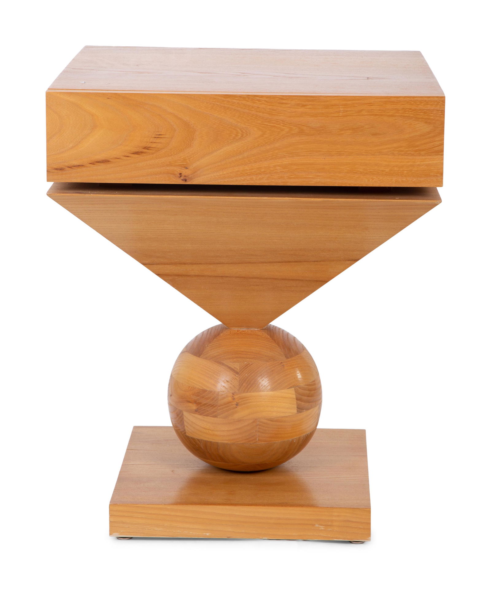 A Contemporary Geometric Stacked Wood Side Table Height 27 1/2 x 22 inches square. (1 of 4)