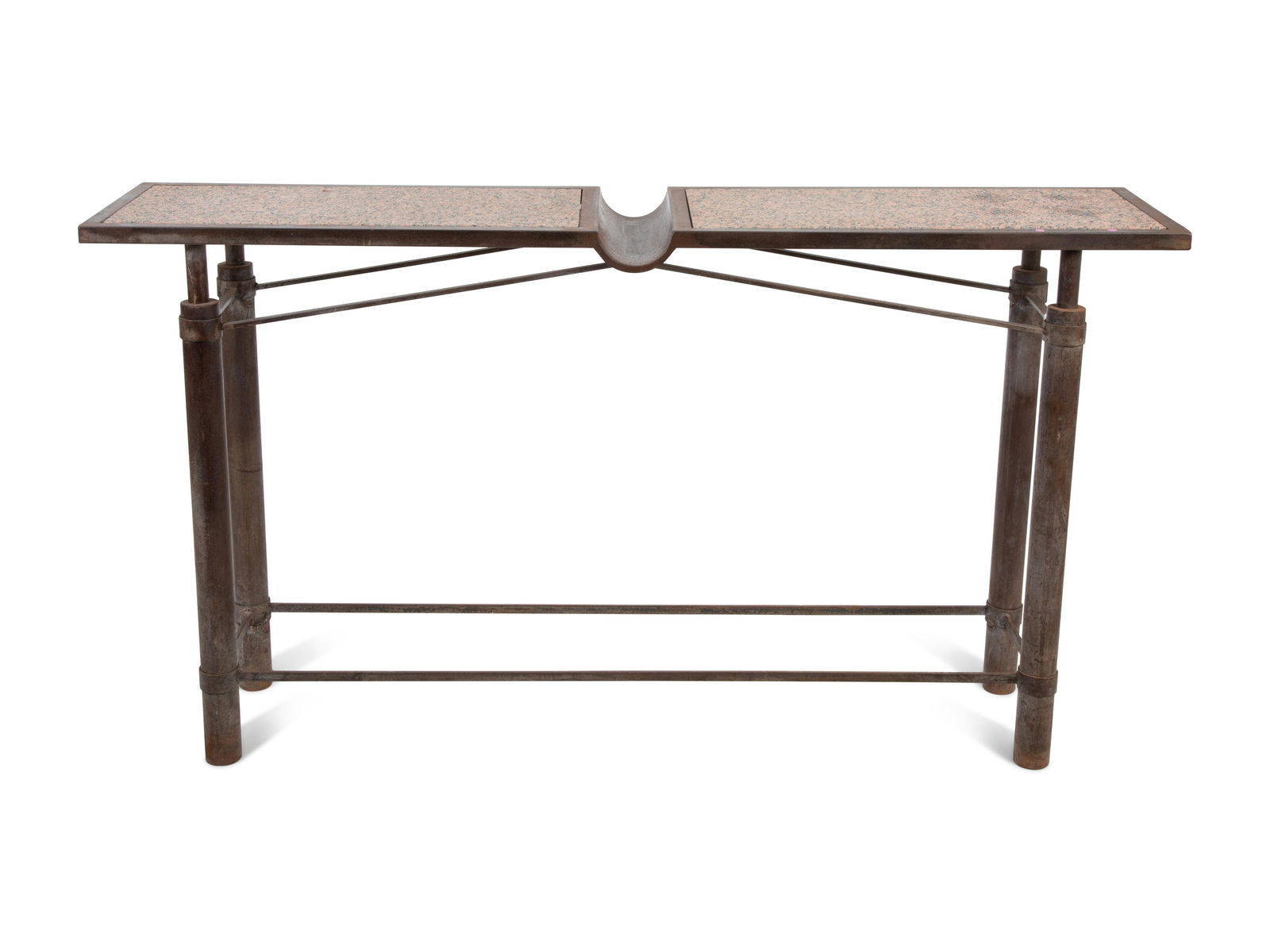 A French Bronze Pink Granite Inset Top Console Table Height 33 1/2 x width 61 x depth 13 3/4 inches. (1 of 3)