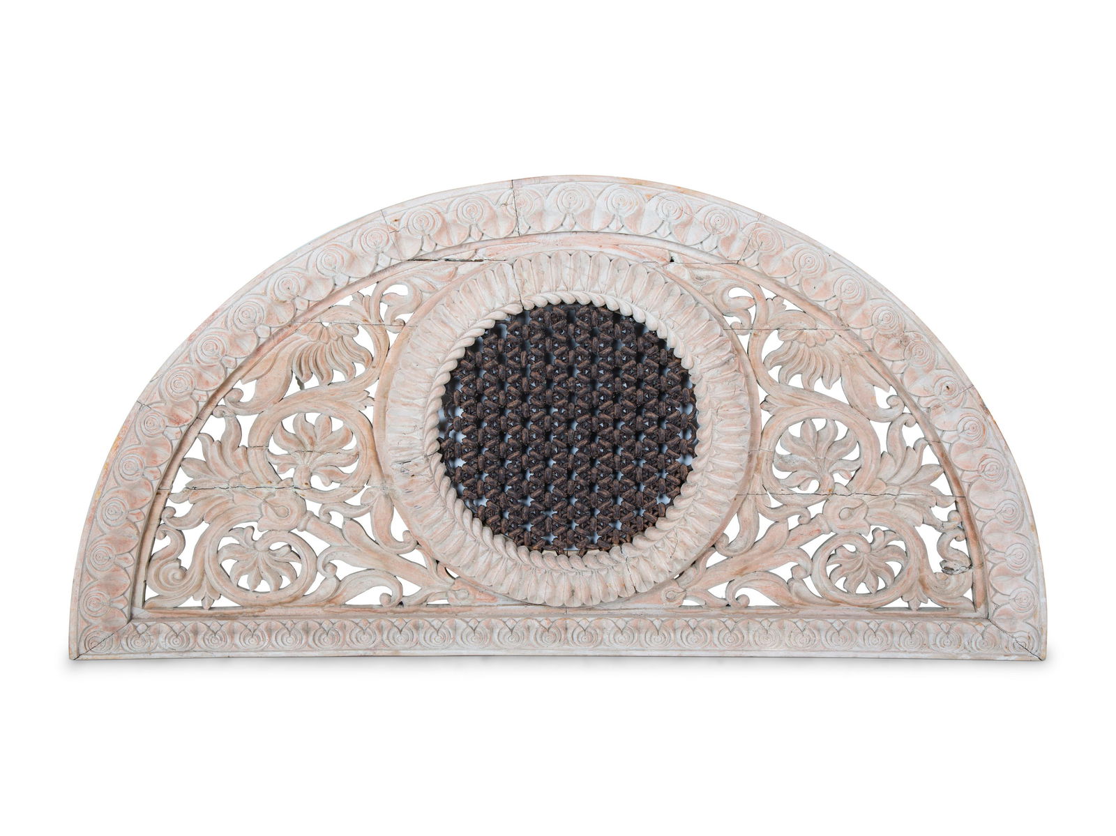 A Pair of Indian Carved and Painted Architectural Transom Panels Height 35 1/4 x width 72 1/4 x (1 of 3)