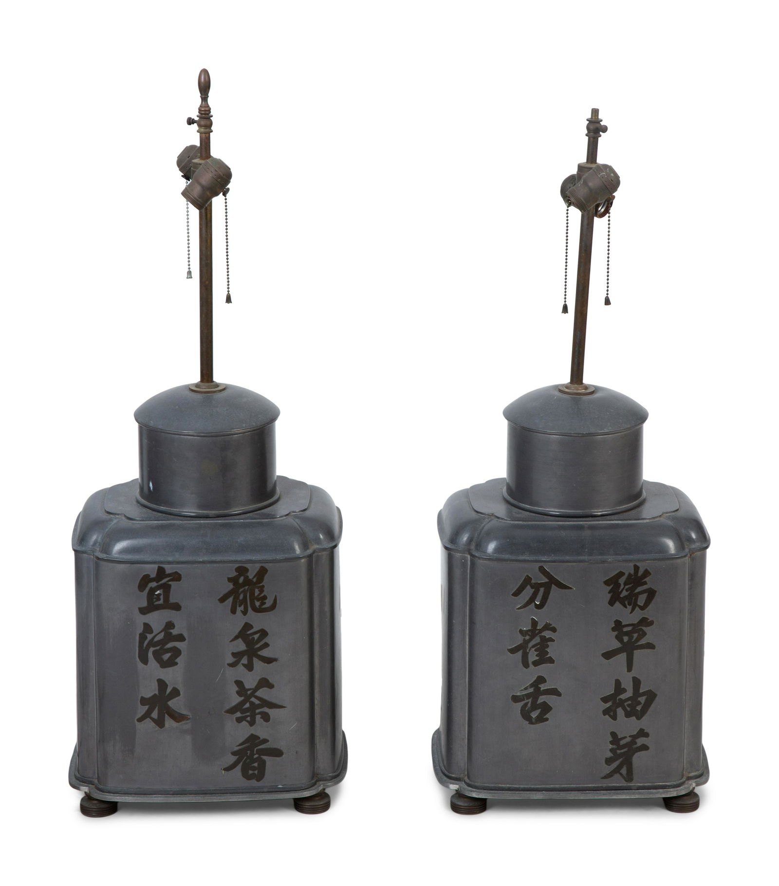 A Pair of Chinese Pewter Tea Canisters Height overall, 34 1/2 inches. (1 of 4)